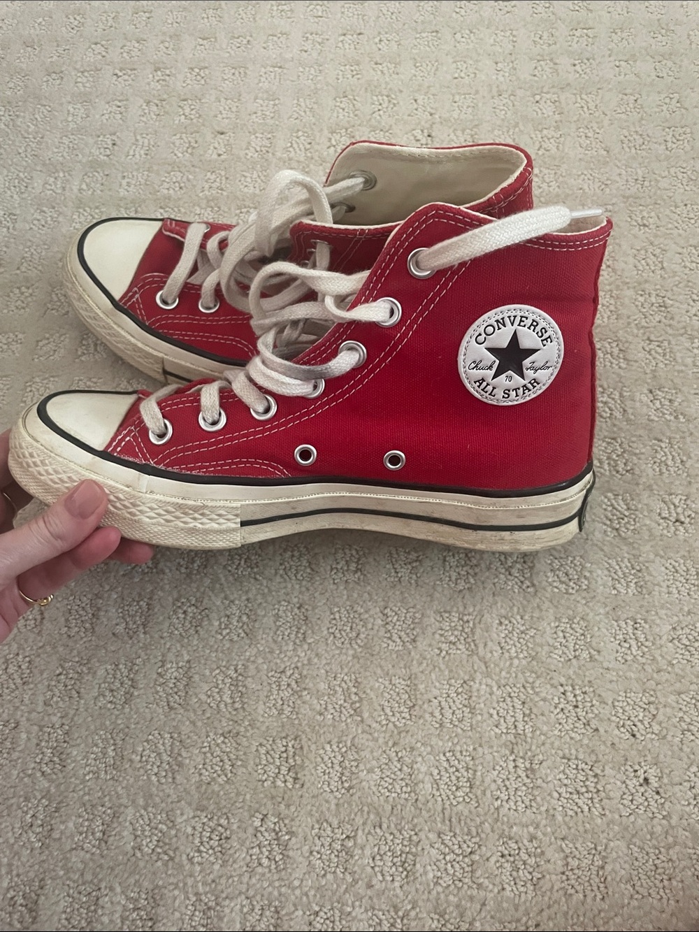 Converse high top Canvas Sneakers - Red, women’s size 6, men’s size 4